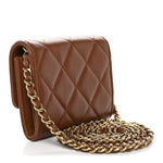 Lambskin Quilted Studded CC Clutch With Chain Brown
