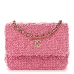 Tweed Quilted Flap Chain Waist Bag Pink