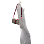 GG Supreme Monogram Textured Dollar Calfskin Web Ophidia Small Crossbody Bag Beige Ebony Fuchsia