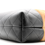 Suede Calfskin Shiny Lambskin Quilted Coco Base Shopping Bag Beige Black