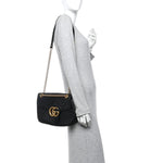 Calfskin Matelasse Medium GG Marmont Shoulder Bag Black