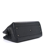 Metallic Grained Calfskin Medium Woven Chain Shopping Bag Black