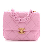 Lambskin Quilted Mini Lacquered Chain Flap Pink