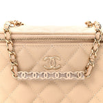 Caviar Quilted Small Tiny CC Vanity Case With Chain Beige