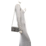 Metallic Patent Micro-Cannage Diorama Wallet on Chain Pouch Silver