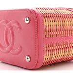 Calfskin Raffia Small Take Away Vanity Case Bag Pink Beige