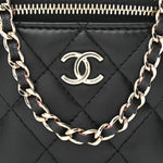 Lambskin Quilted Top Handle Mini Vanity Case With Chain Black Pink