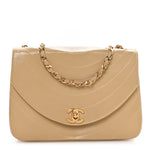 Lambskin Ribbon Stitched Flap Beige