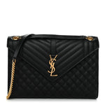Grain De Poudre Textured Mixed Matelasse Large Triquilt Monogram Satchel Black