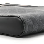 GG Supreme Monogram Appia Calfskin Web Flat Messenger Bag Black Grey