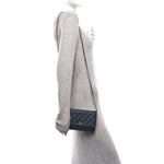 Caviar Quilted Wallet on Chain WOC Navy Blue