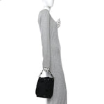 Tessuto Nylon Quilted Drawstring Bucket Bag Black
