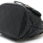 Lambskin Quilted Double Pocket Drawstring Backpack Black