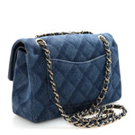 Printed Denim Quilted Small Double Flap Blue