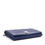 Grained Calfskin Diorama Wallet On Chain Blue