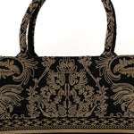 Canvas Embroidered Large Ornamental Cornely Effect Book Tote Black Beige
