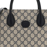GG Supreme Monogram Textured Dollar Calfskin Small Retro Interlocking G Tote Bag Beige Blue