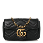Calfskin Matelasse Super Mini GG Marmont Shoulder Bag Black