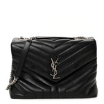 Calfskin Y Quilted Monogram Medium Loulou Chain Satchel Black