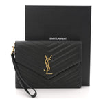 Grain De Poudre Matelasse Chevron Monogram Envelope Clutch Black