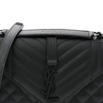 Grain De Poudre Textured Mixed Matelasse Triquilt Medium Monogram Monochrome Satchel Black