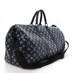 Calfskin Shadow Monogram Keepall Bandouliere 50 Ink Blue White