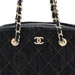 Denim Quilted Clutch With Chain Dark Blue Orange