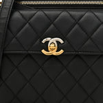 Lambskin Quilted Square Front Pocket Clutch With Chain Black