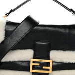 Lambskin Sheepskin Fur Large Baguette Black