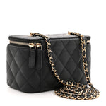 Caviar Quilted Small Vanity Case With Chain Black