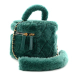 Shearling Lambskin Quilted Small Vanity Case Green