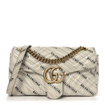 X BALENCIAGA Calfskin Matelasse Logo Print Small GG Marmont Shoulder Bag White