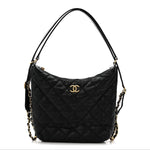 Lambskin Quilted Maxi Hobo Black