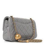 Lambskin Quilted Mini Rectangular Pearl Crush Flap Grey