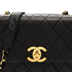 Lambskin Quilted Single Flap Shoulder Bag Black