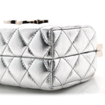 Metallic Calfskin Quilted Box Crossbody Silver