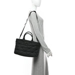 Re-Nylon Nappa Triangle Quilted Padded Medium Double Handled Zip Tote Black