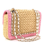 Raffia Chain Venice Beach Flap Bag Beige Pink