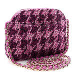 Tweed Quilted Mini Clutch With Chain Purple