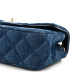 Printed Denim Quilted Mini Rectangular Flap Dark Blue