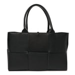 Grained Calfskin Intrecciato Small Arco Tote Black