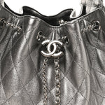 Metallic Caviar Quilted Small Chanel 25 Handbag Silver