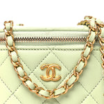 Lambskin Quilted Pearl Crush Mini Vanity Case With Chain Light Green