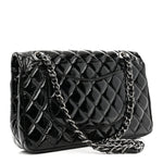 Distressed Patent Quilted Medium Double Flap Black