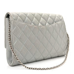 Metallic Lambskin Quilted Clutch With Chain Flap Silver