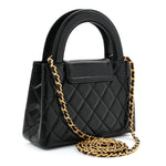Shiny Aged Calfskin Quilted Nano Kelly Shopper Black