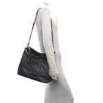 Pebbled Calfskin Large Soho Hobo Black