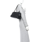 Lambskin Bubble Quilt Small Double Bowling Bag Black