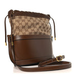 Monogram Textured Calfskin Horsebit 1955 Drawstring Bucket Bag Beige Brown Sugar