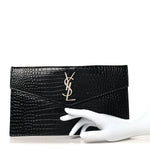 Calfskin Crocodile Embossed Uptown Monogram Pouch Black